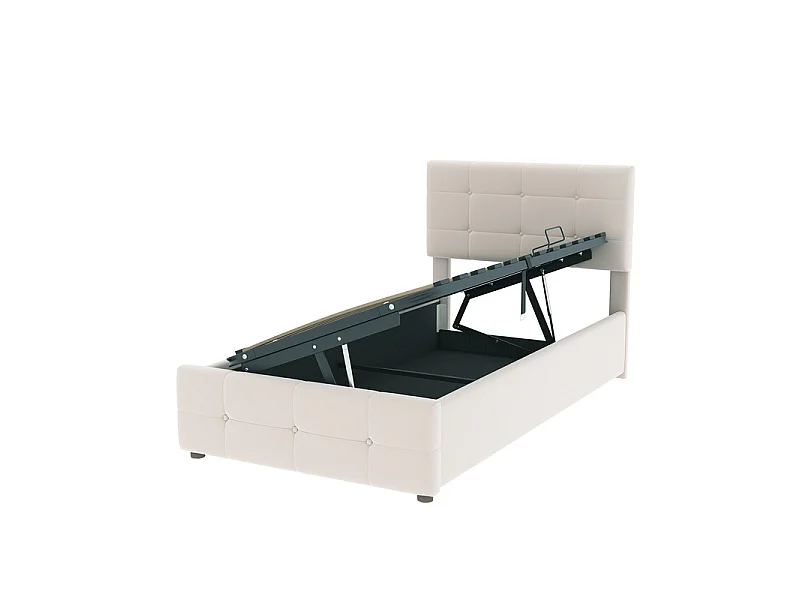 Letto contenitore 90x200cm in velluto, con testiera regolabile, Beige