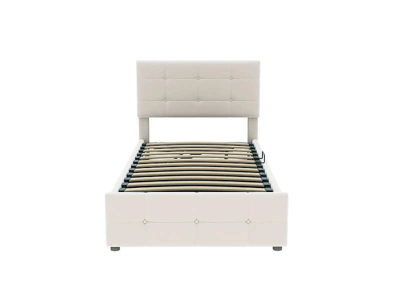 Letto contenitore 90x200cm in velluto, con testiera regolabile, Beige