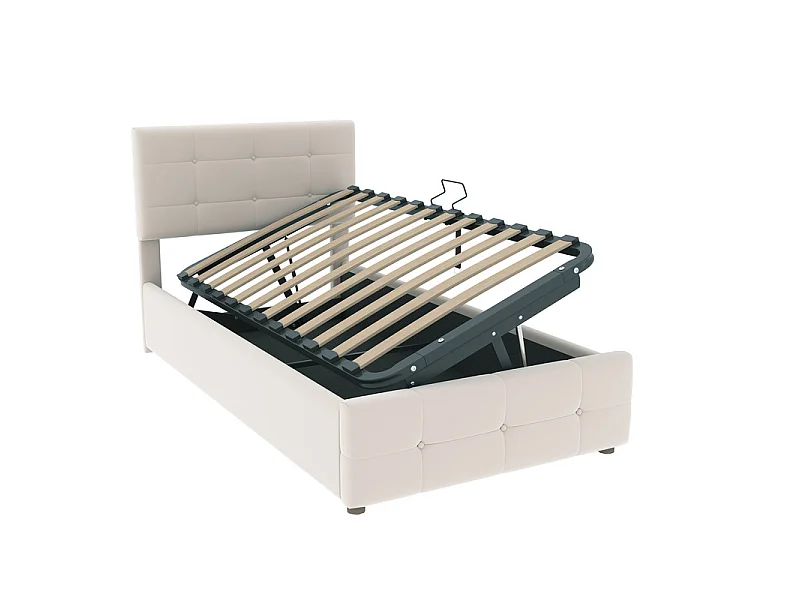 Letto contenitore 90x200cm in velluto, con testiera regolabile, Beige