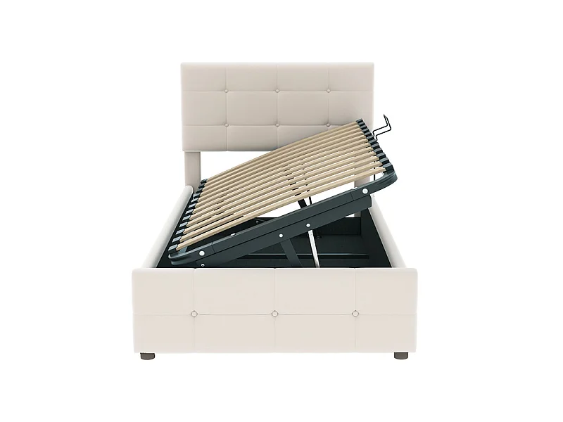 Letto contenitore 90x200cm in velluto, con testiera regolabile, Beige