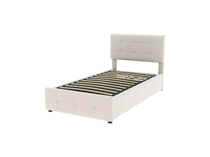 Letto contenitore 90x200cm in velluto, con testiera regolabile, Beige