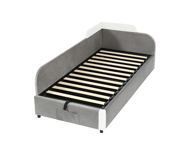 Letto contenitore 90x200cm in velluto - con barriera di sicurezza sinistra - Grigio