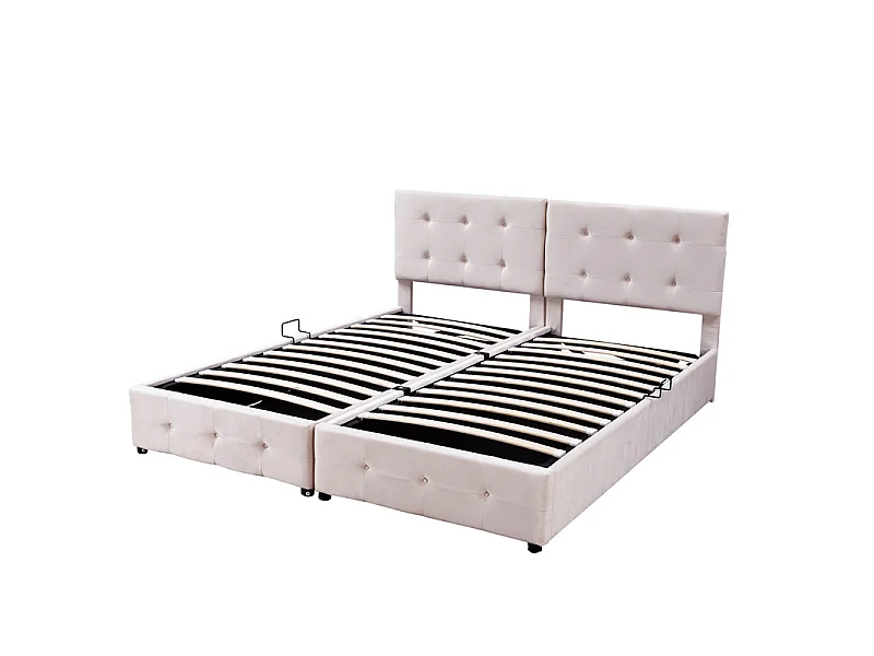 Sengkiste 2 in 1 aus Samt, 180x200cm, mit verstellbarem Kopfteil, Beige