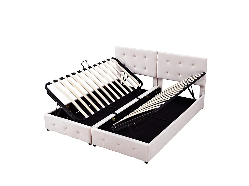 Sengkiste 2 in 1 aus Samt, 180x200cm, mit verstellbarem Kopfteil, Beige