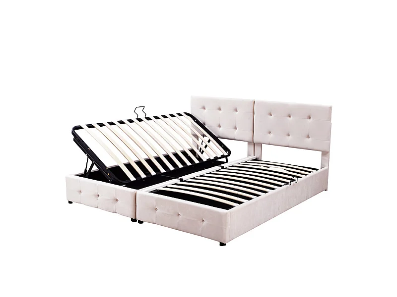 Sengkiste 2 in 1 aus Samt, 180x200cm, mit verstellbarem Kopfteil, Beige