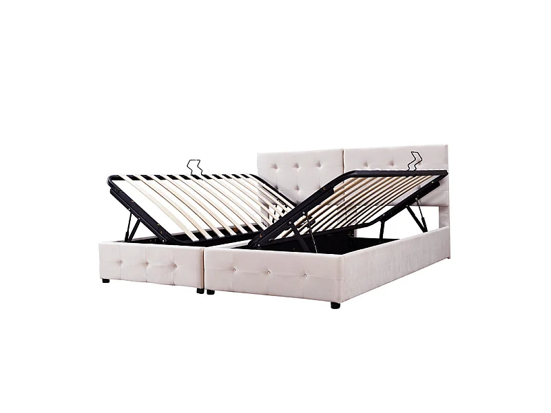 Sengkiste 2 in 1 aus Samt, 180x200cm, mit verstellbarem Kopfteil, Beige
