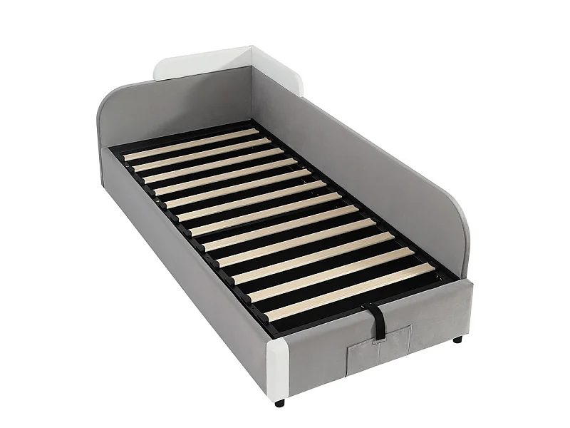 Letto contenitore 90x200cm in velluto - con barriera di sicurezza destra - Grigio