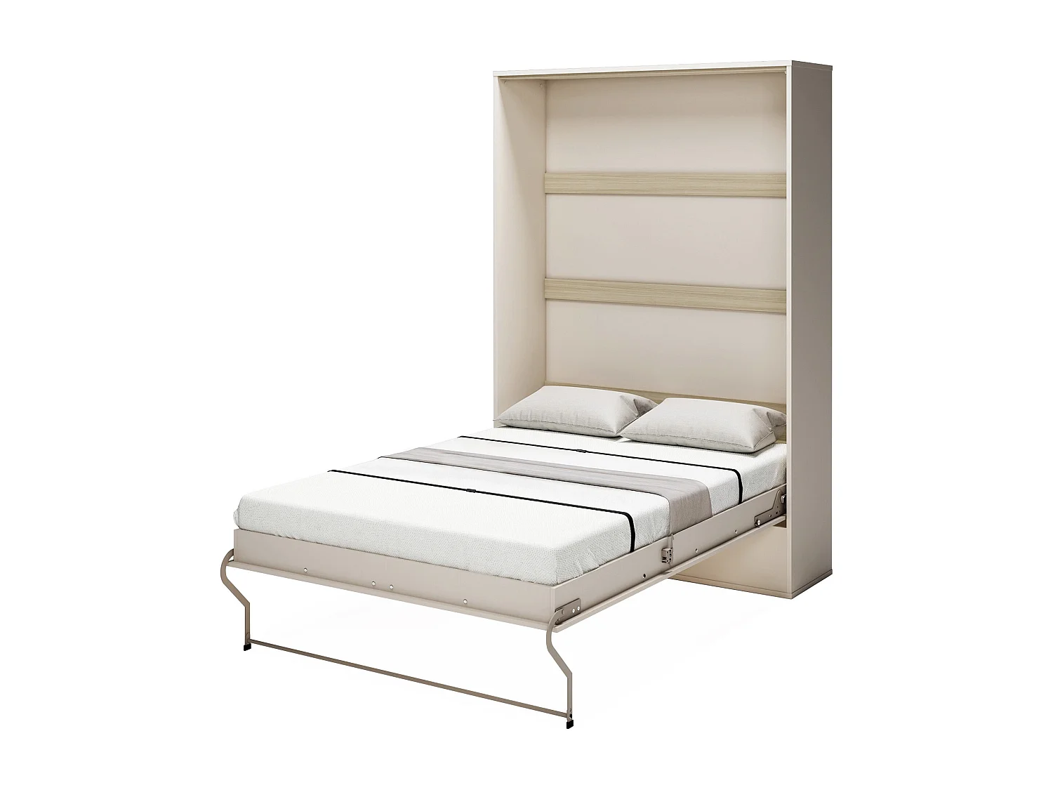 Lit escamotable 140 x 200 cm - Ouverture verticale manuelle – Beige et naturel + Matelas - NILODIA