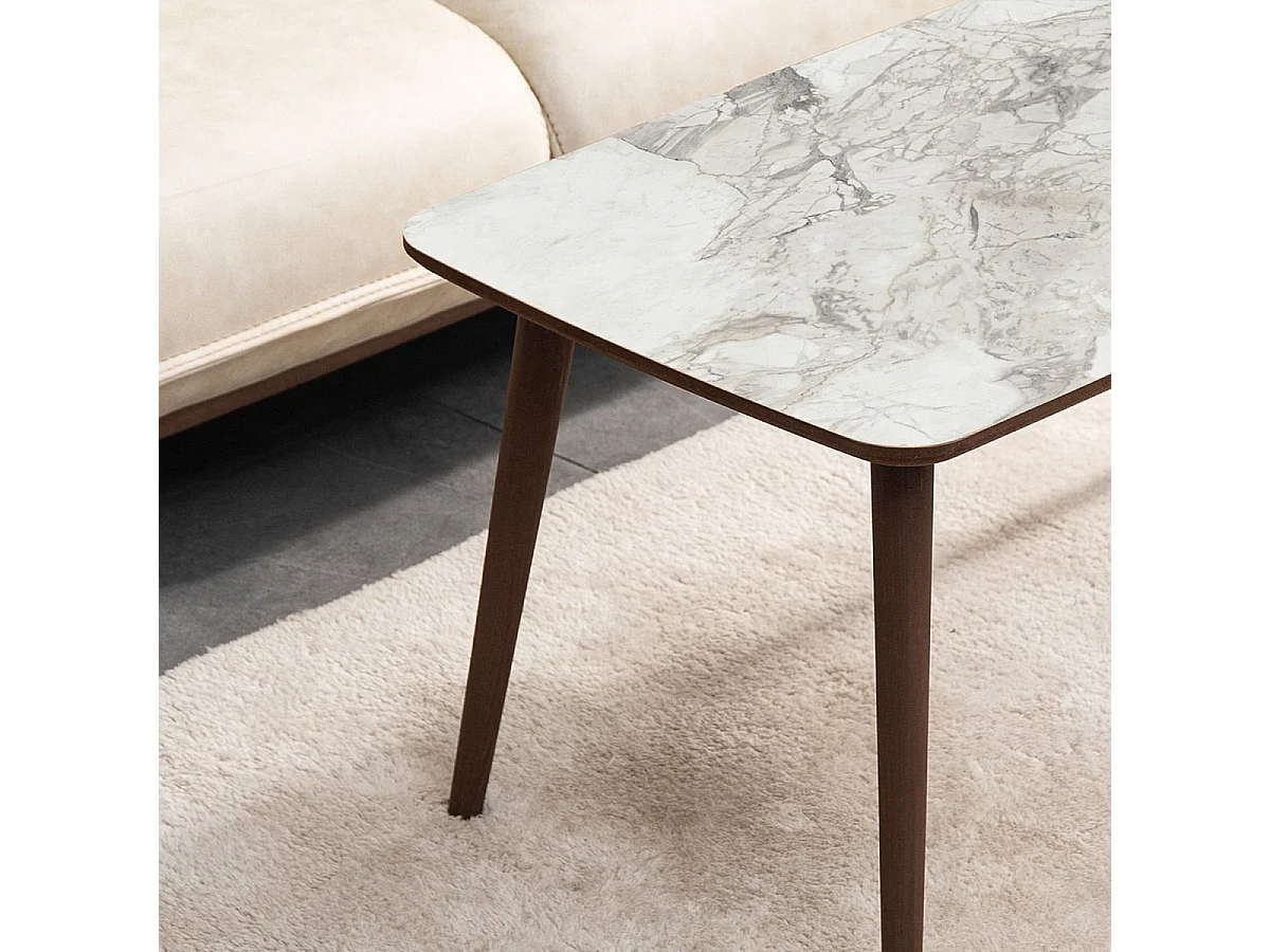 Table basse rectangulaire décor marbre blanc L100 cm - LIORA