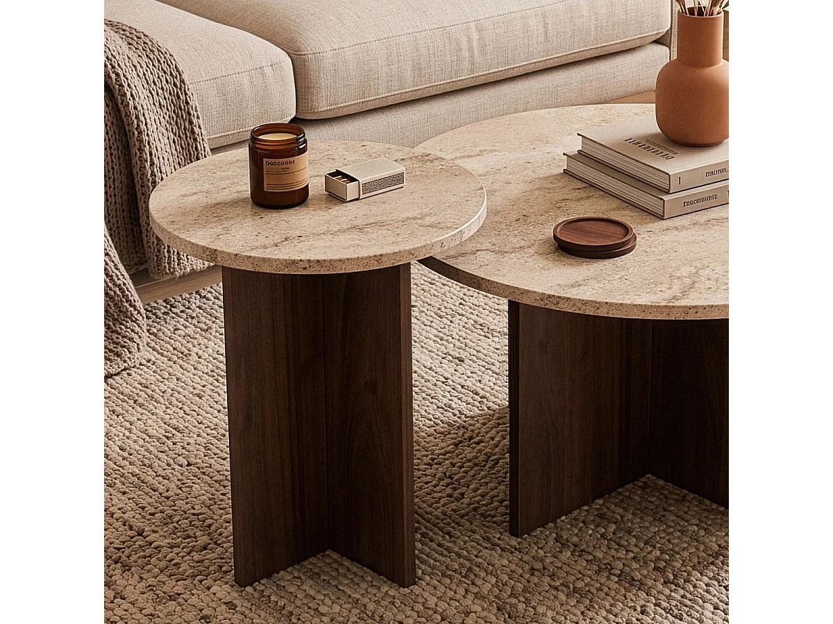 Set di due tavolini da caffè rotondi Ø70 cm e Ø40 cm TILIA
