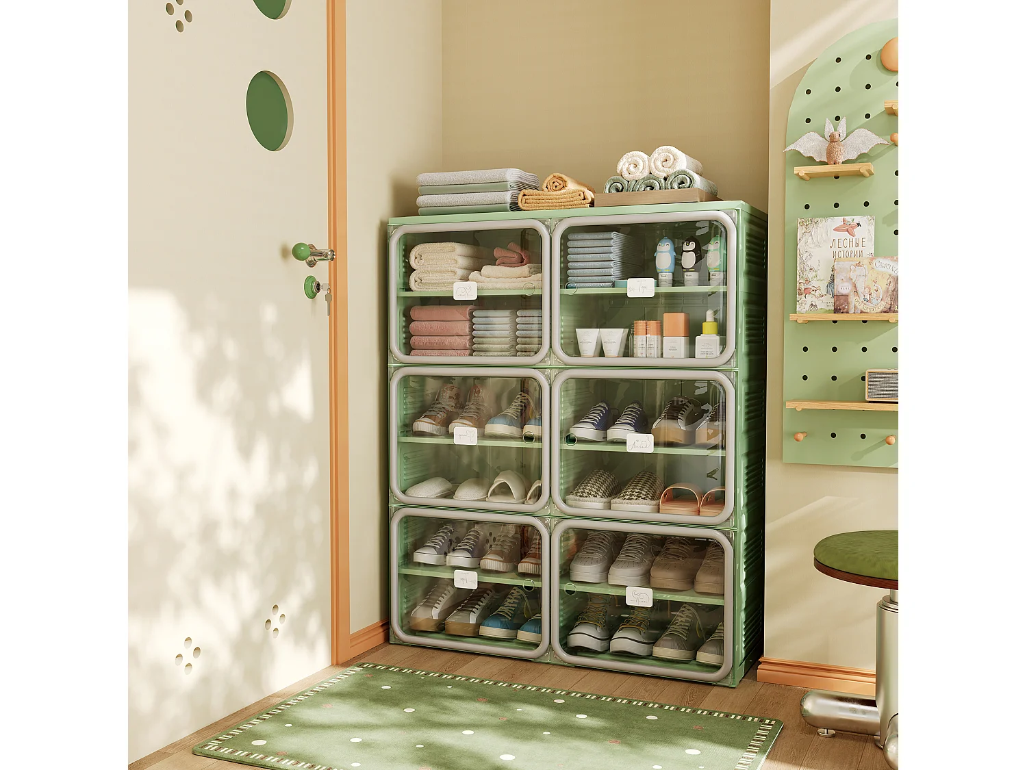 Meuble à chaussures pliable 85x33,5x104,3 cm, 6 niveaux double colonne, portes transparentes magnétiques, sans montage, entrée