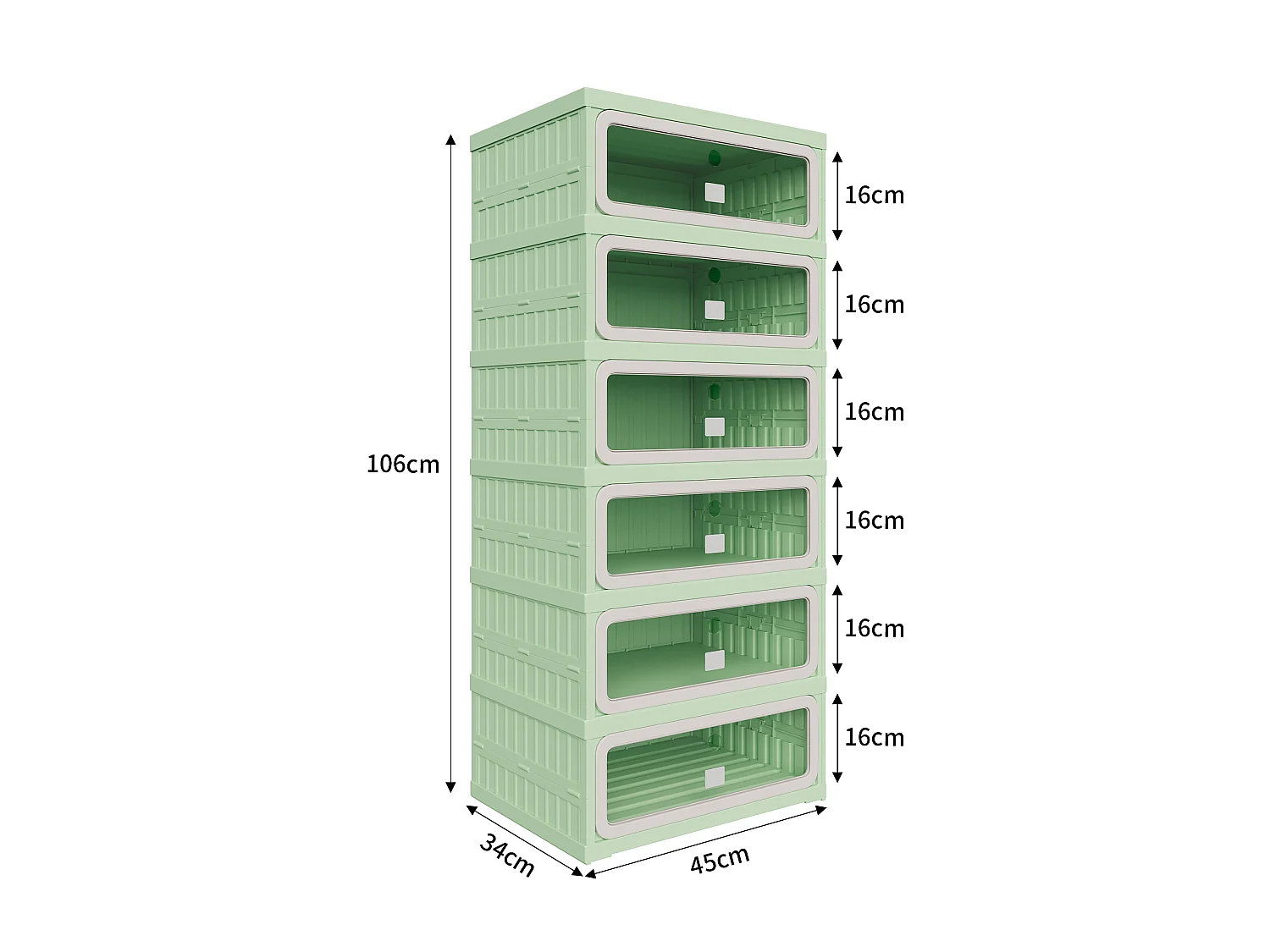 Meuble à chaussures étroit pliable 45x34x106 cm, 6 niveaux, portes transparentes en PET à fermeture magnétique, sans montage, entrée