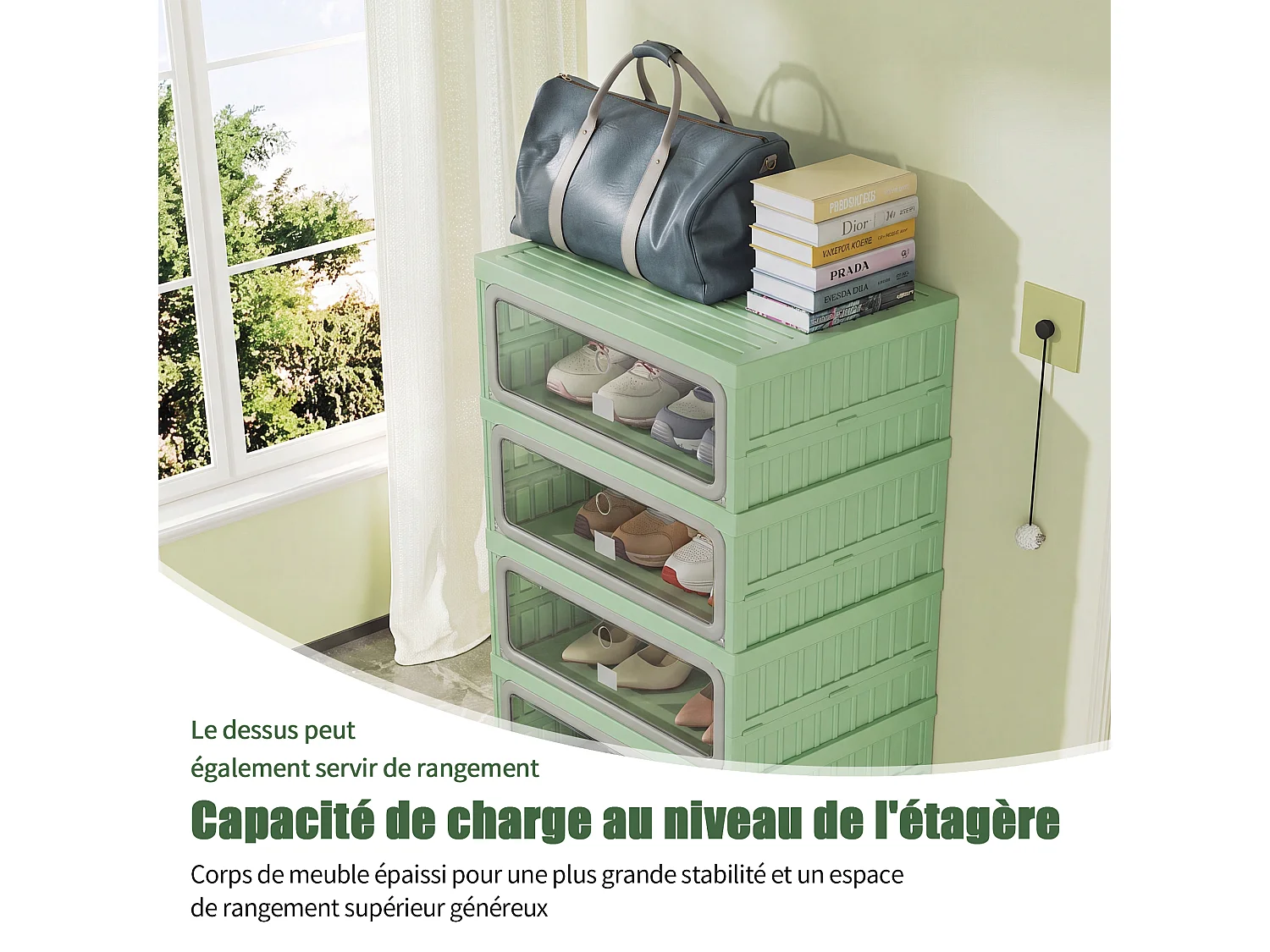 Meuble à chaussures étroit pliable 45x34x106 cm, 6 niveaux, portes transparentes en PET à fermeture magnétique, sans montage, entrée