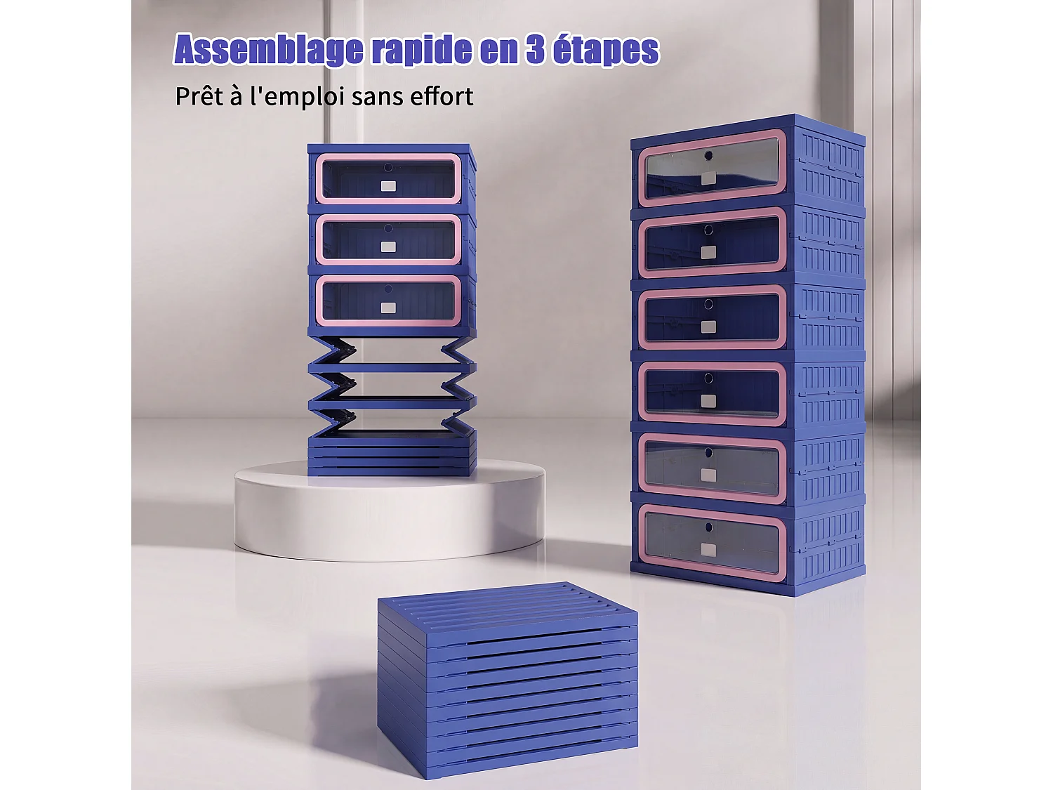 Meuble à chaussures étroit pliable 45x34x106 cm, 6 niveaux, portes transparentes en PET à fermeture magnétique, sans montage, entrée