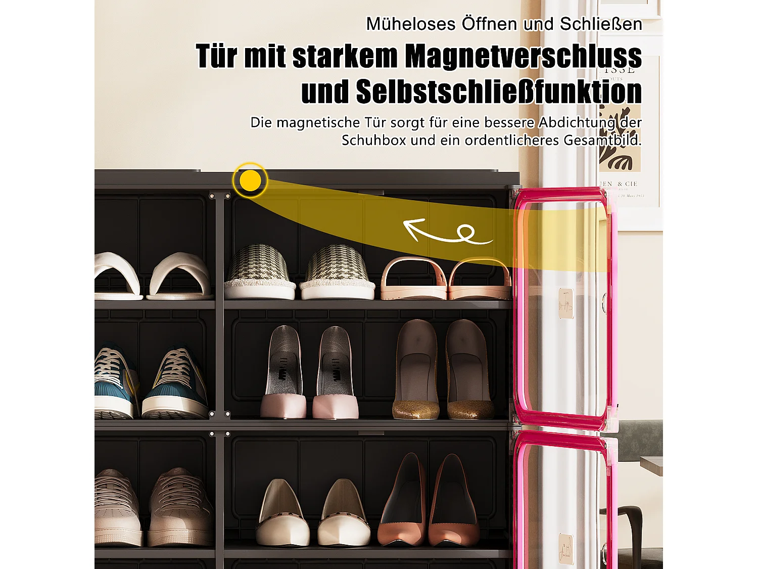 Meuble à chaussures pliable 85x33,5x104,3 cm, 6 niveaux double colonne, portes transparentes magnétiques, sans montage, entrée