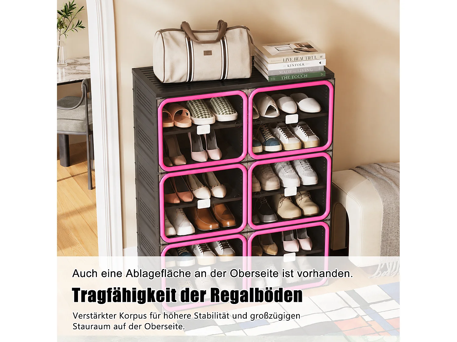 Meuble à chaussures pliable 85x33,5x104,3 cm, 6 niveaux double colonne, portes transparentes magnétiques, sans montage, entrée