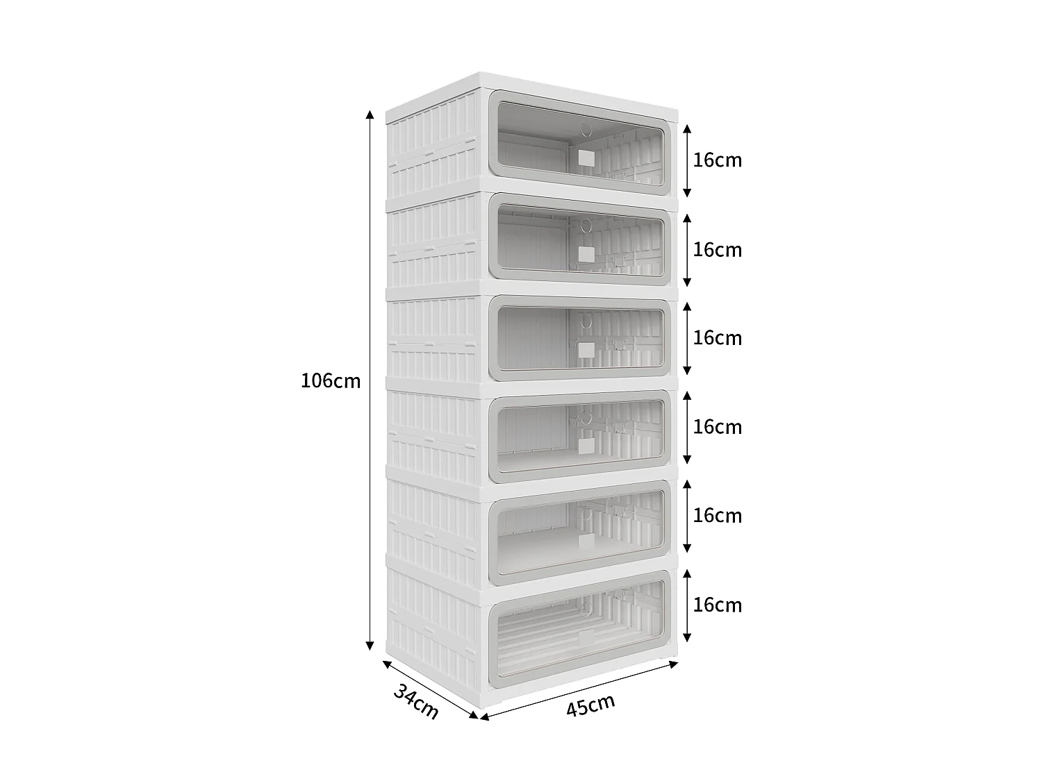 Meuble à chaussures étroit pliable 45x34x106 cm, 6 niveaux, portes transparentes en PET à fermeture magnétique, sans montage, entrée