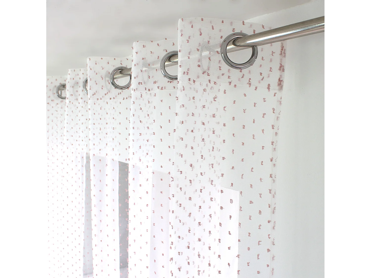 Voilages fenêtres, à œillets, blanc et vieux rose, 140x240cm, lot de 2, plumetis, Collection Lolita, CMADECO - Blanc