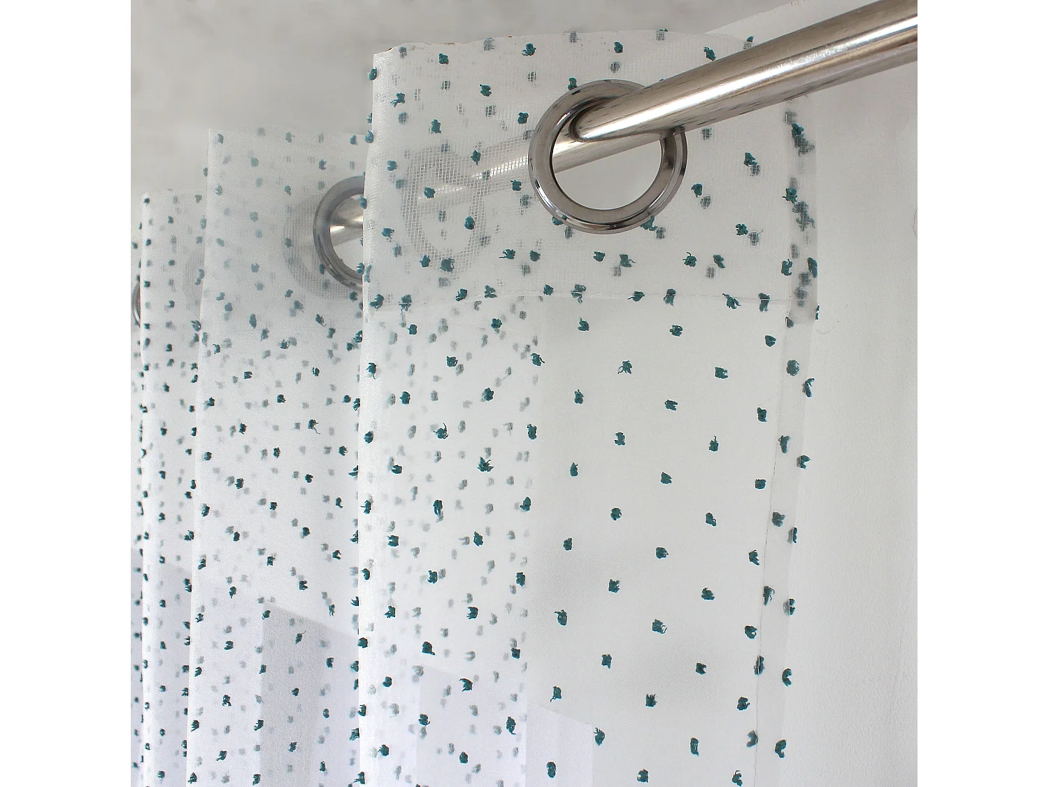 Voilages fenêtres, à œillets, blanc et vert jade, 140x240cm, lot de 2, plumetis, Collection Lolita, CMADECO - Blanc