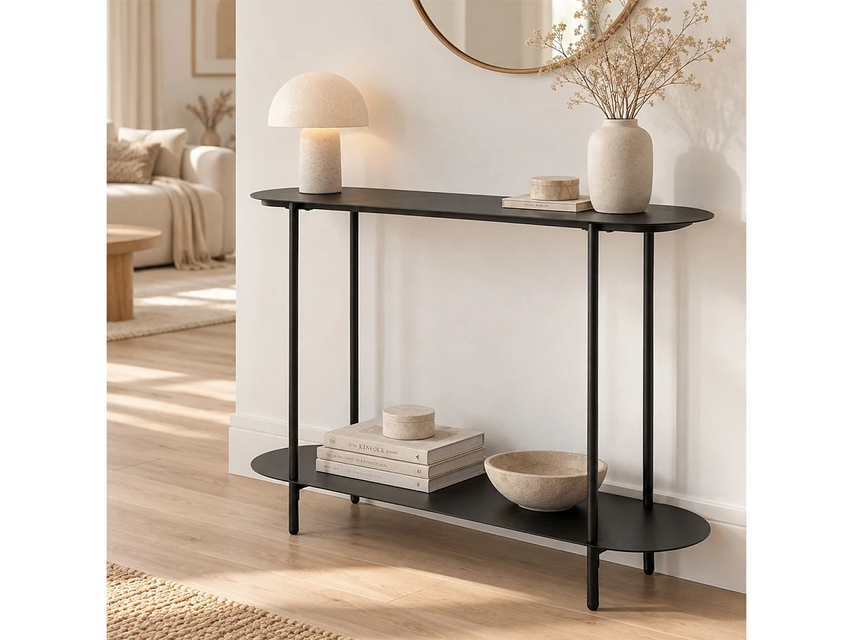 Two-tier console table in black metal, H77 cm - SASHA
