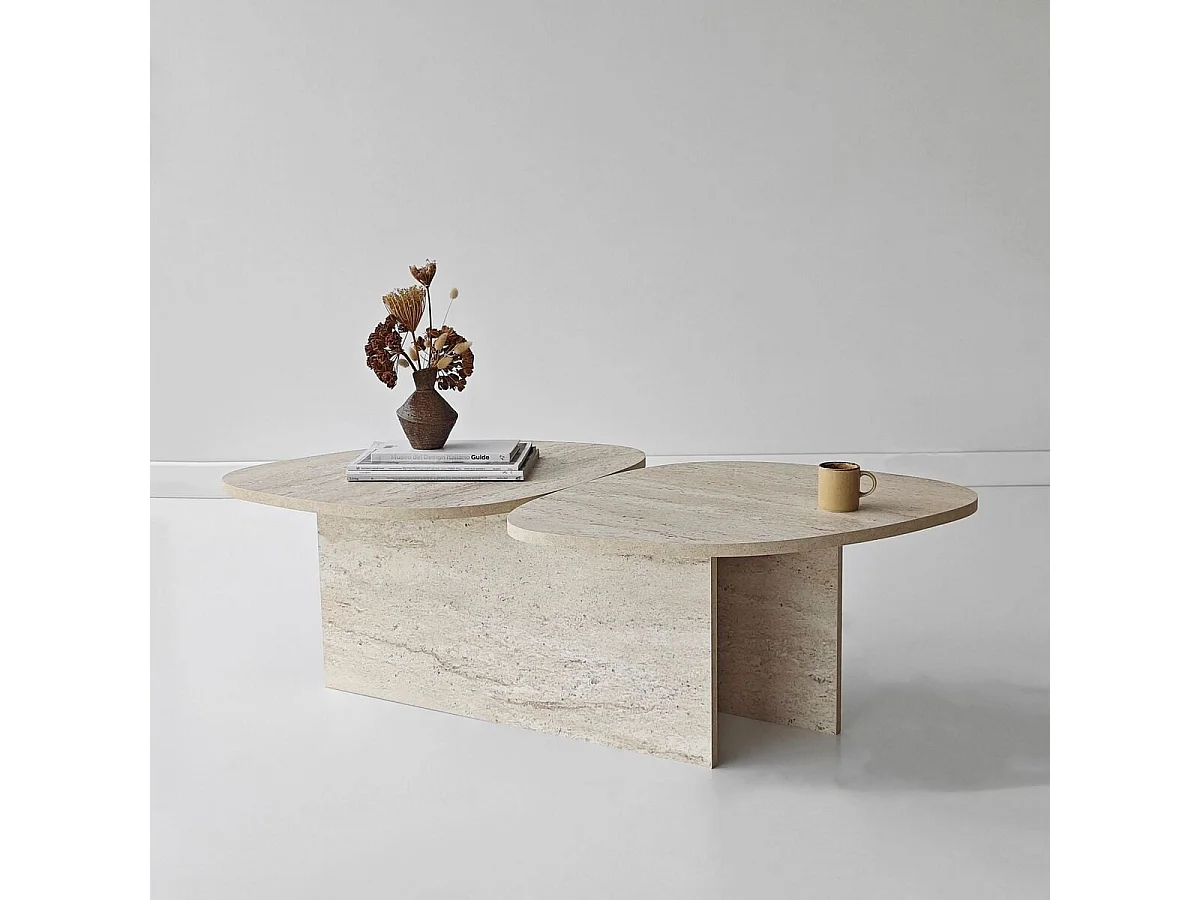 Table basse double plateau forme organique L125 cm CELESTE