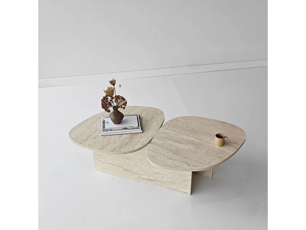 Table basse double plateau forme organique L125 cm CELESTE