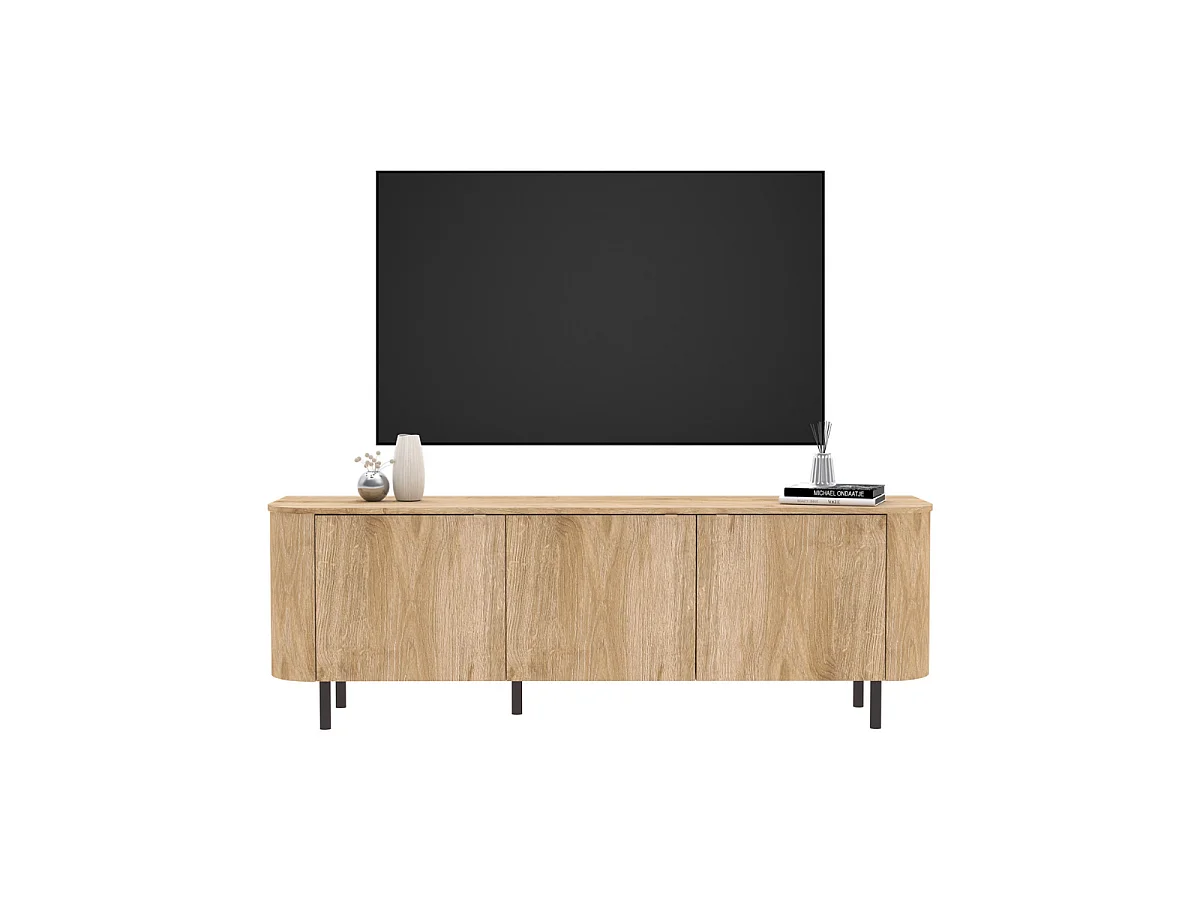 Mobile TV 3 porte bordi arrotondati effetto rovere L 180,2 cm - LUCIA