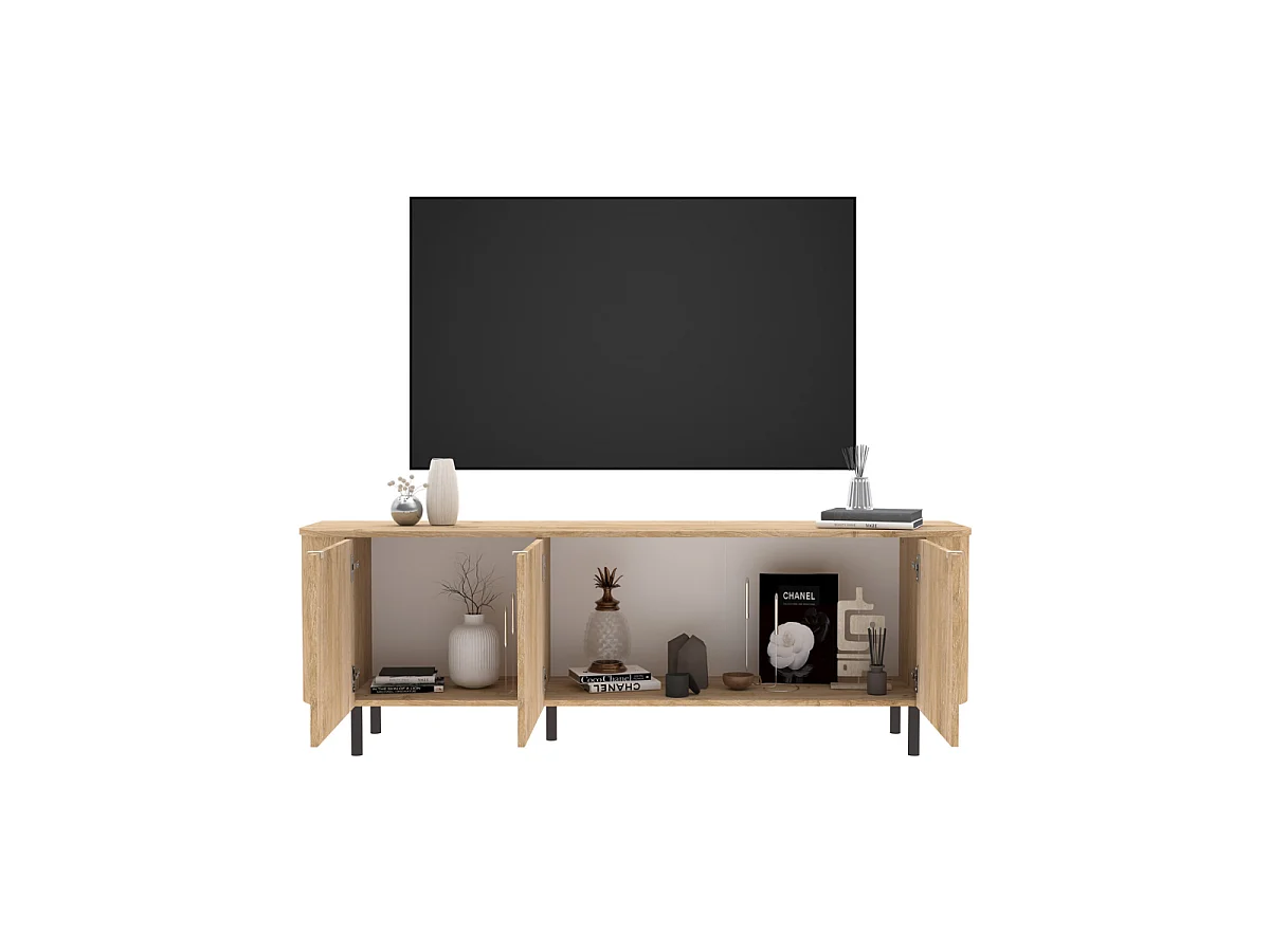 Mobile TV 3 porte bordi arrotondati effetto rovere L 180,2 cm - LUCIA