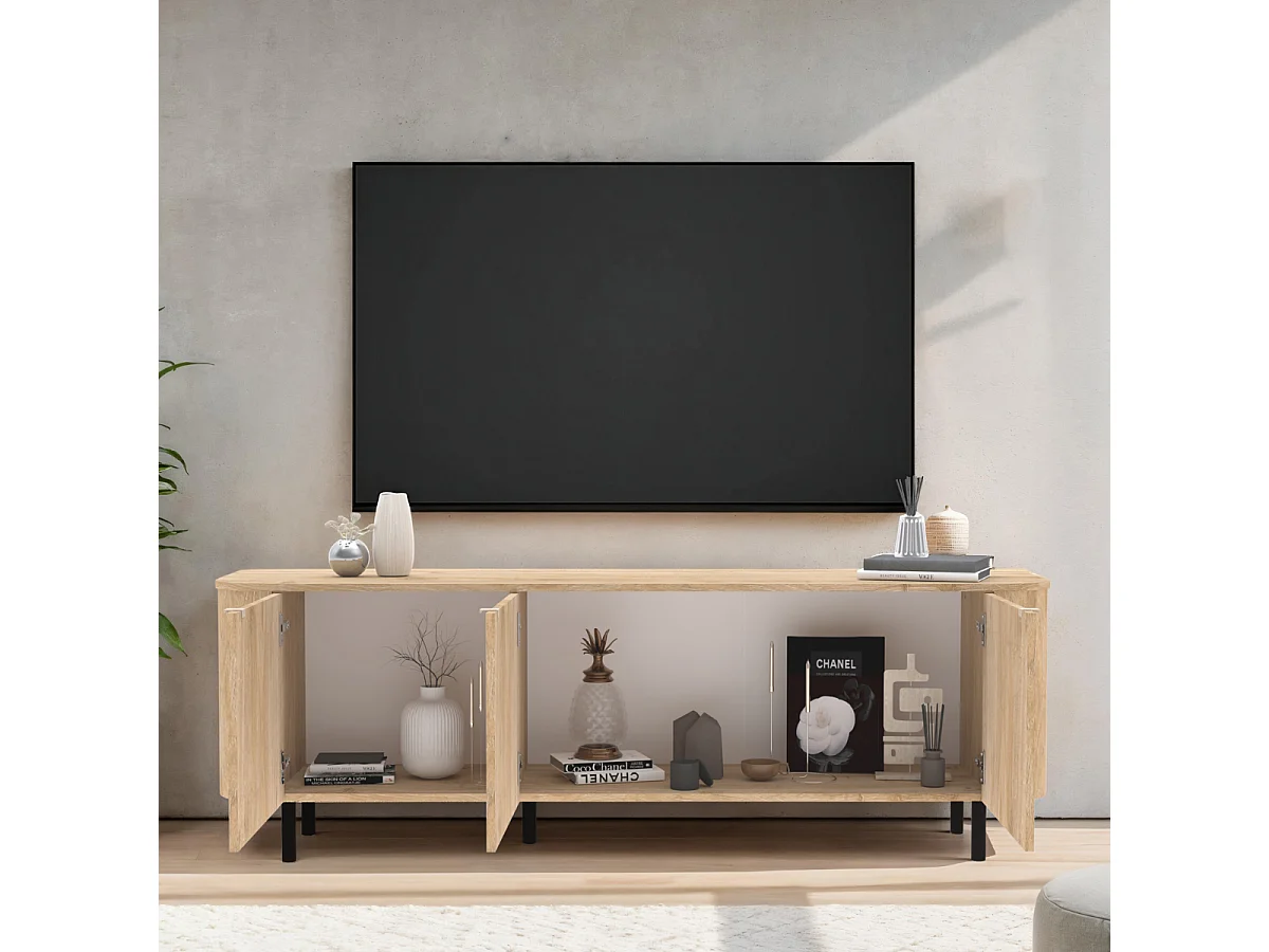 Mobile TV 3 porte bordi arrotondati effetto rovere L 180,2 cm - LUCIA