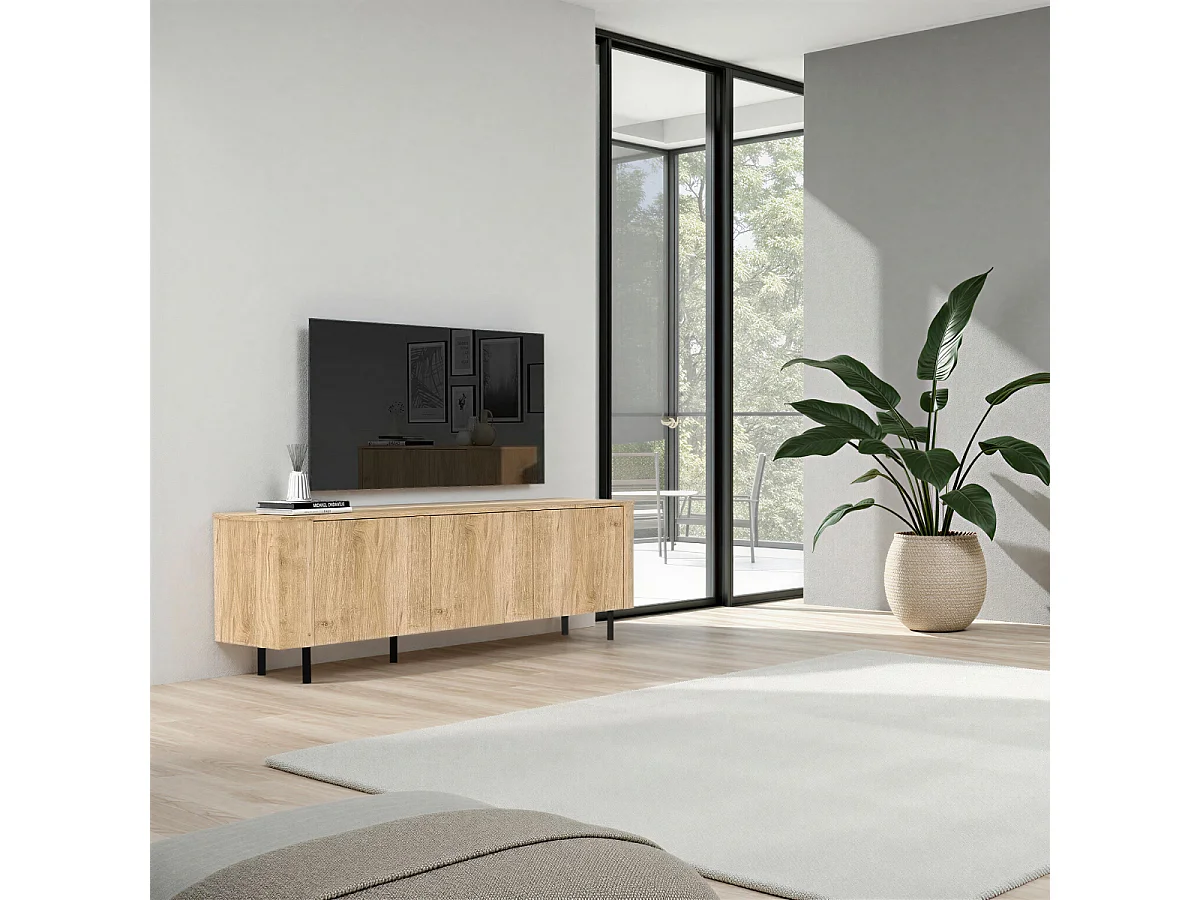Mobile TV 3 porte bordi arrotondati effetto rovere L 180,2 cm - LUCIA