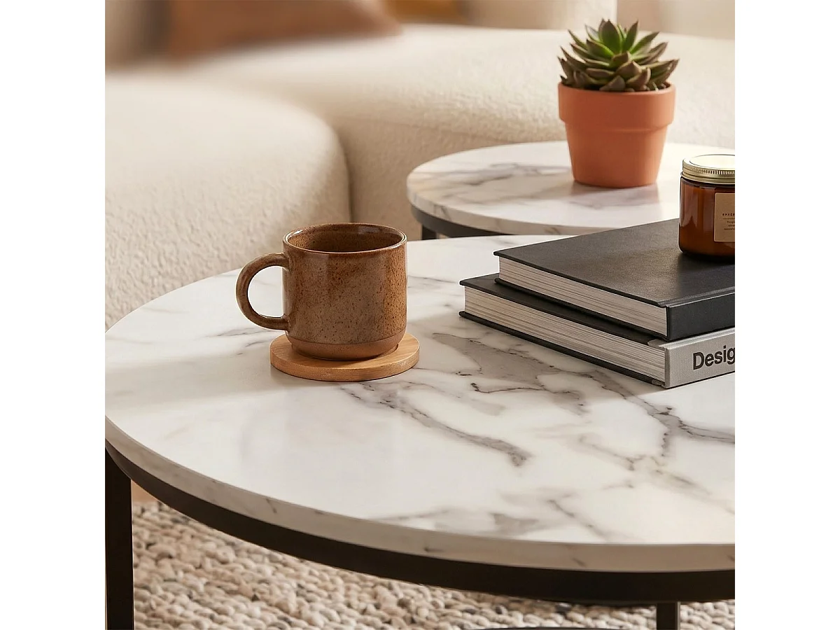 Lot de 2 Tables Basses Gigognes Rondes L70 cm - LENNY