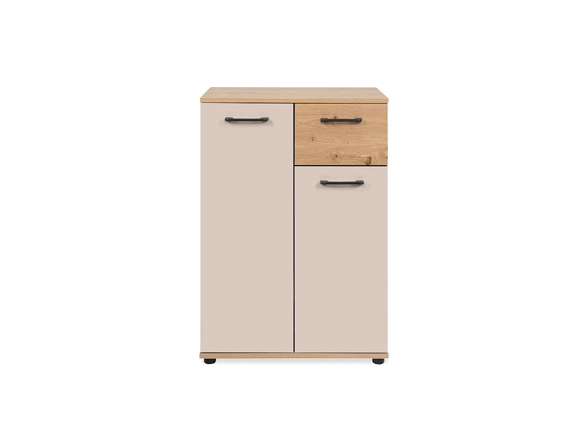 Credenza 2 ante, 1 cassetto effetto rovere e cashmere L60 cm - LINO