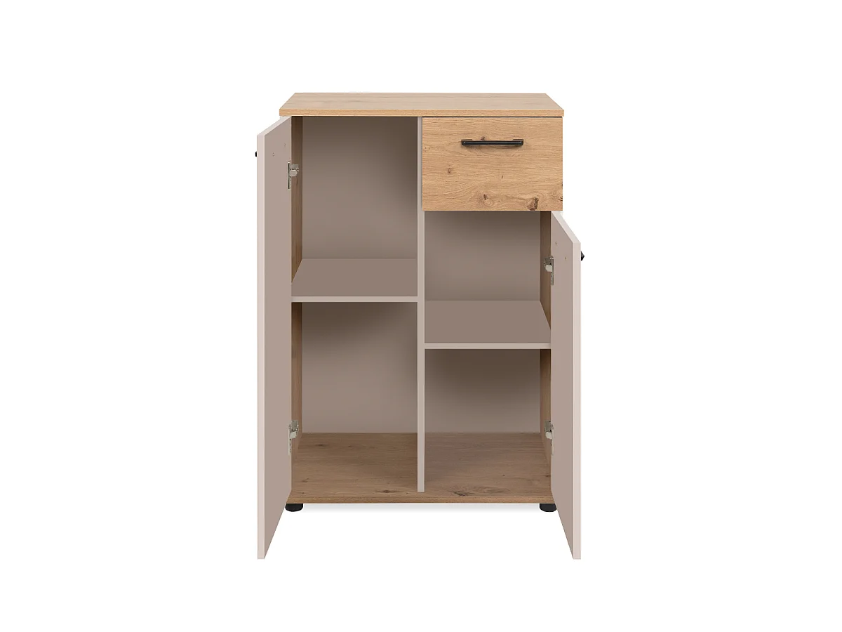 Credenza 2 ante, 1 cassetto effetto rovere e cashmere L60 cm - LINO