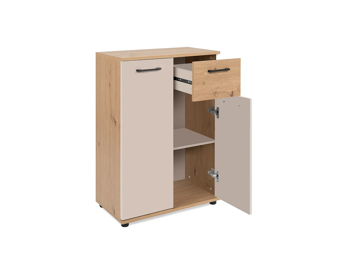 Credenza 2 ante, 1 cassetto effetto rovere e cashmere L60 cm - LINO