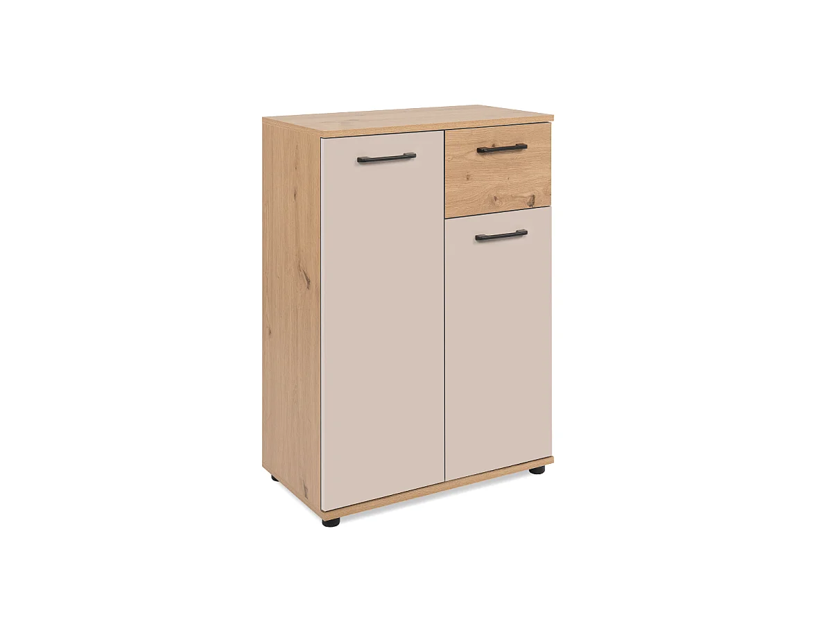 Credenza 2 ante, 1 cassetto effetto rovere e cashmere L60 cm - LINO
