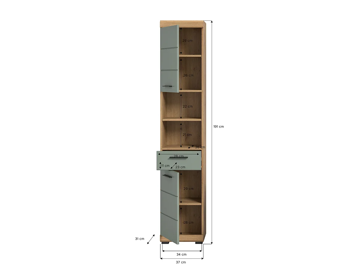Armário de casa de banho com 2 portas e 1 gaveta, 191 cm de altura - GIO