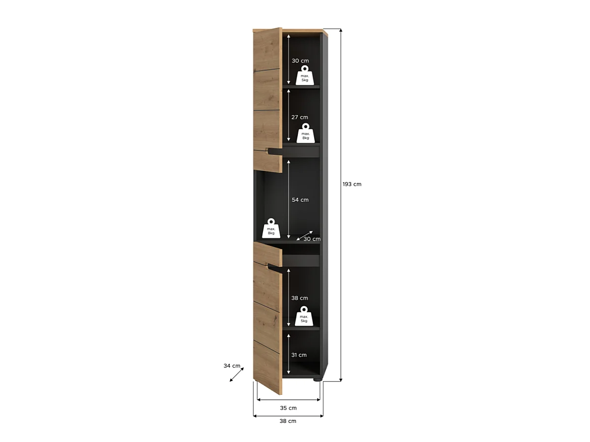 Coluna de casa de banho com 2 portas e 1 nicho A193 cm - ENO