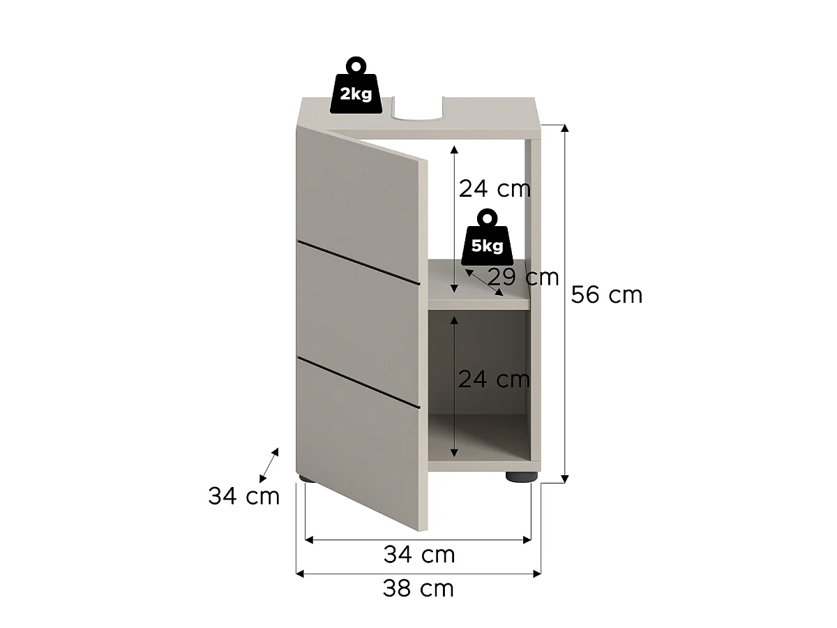 Meuble sous lavabo 1 porte L38 cm - NUA