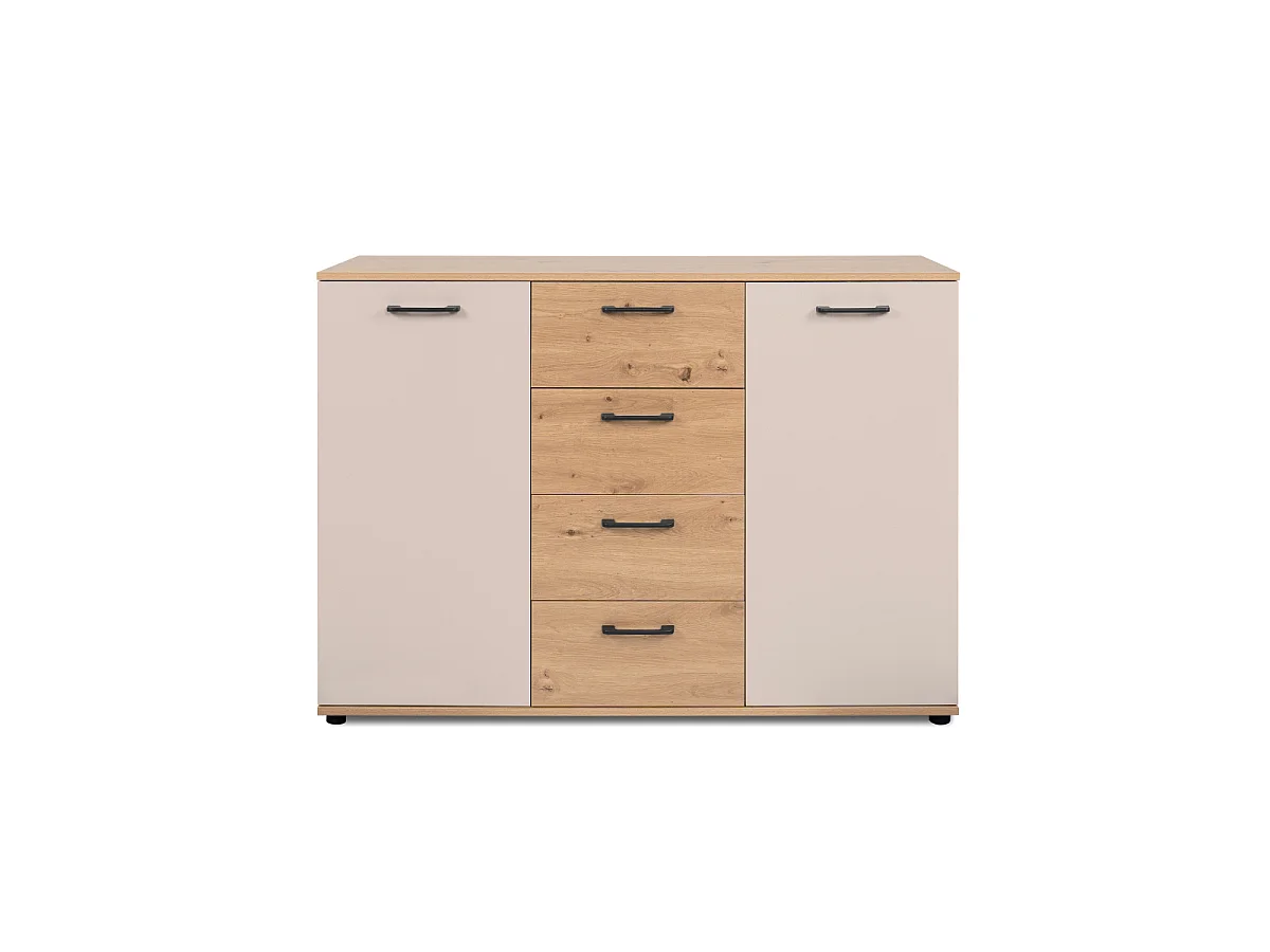 Buffet 2 portes, 4 tiroirs effet chêne et cachemire L120 cm - LINO