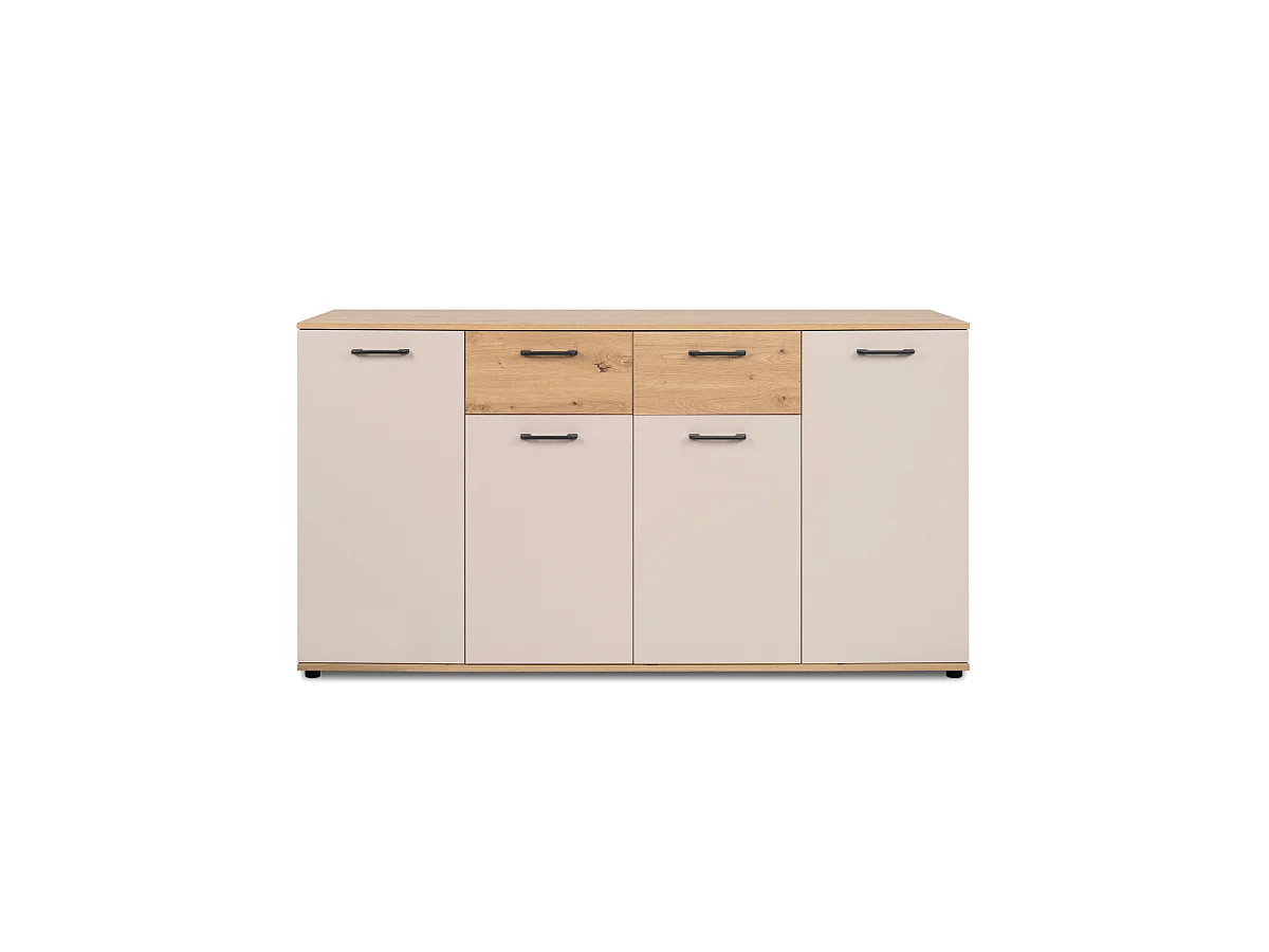 Buffet 4 portes, 2 tiroirs effet chêne et cachemire L160 cm - LINO