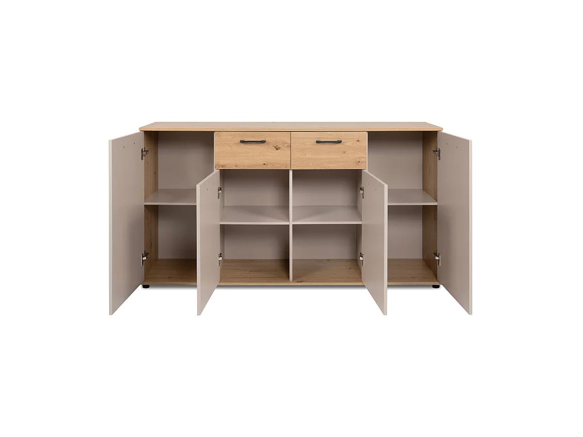 Buffet 4 portes, 2 tiroirs effet chêne et cachemire L160 cm - LINO