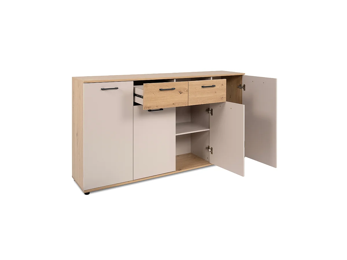 Buffet 4 portes, 2 tiroirs effet chêne et cachemire L160 cm - LINO