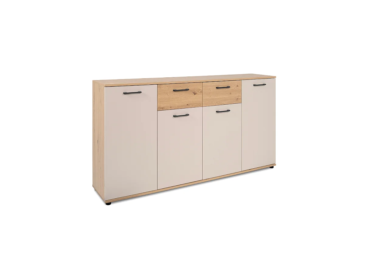 Buffet 4 portes, 2 tiroirs effet chêne et cachemire L160 cm - LINO