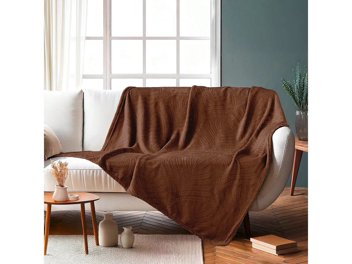 Plaid Uni en Flanelle "Nelia" 125x150cm Choco