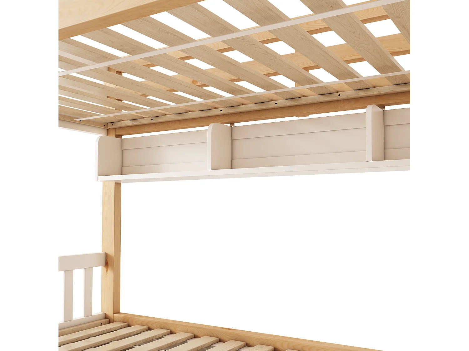 Lit superposé pour enfants 90 x 200, avec rangement hydraulique, escalier de sécurité et étagère, protection anti-chute, blanc et couleur chêne