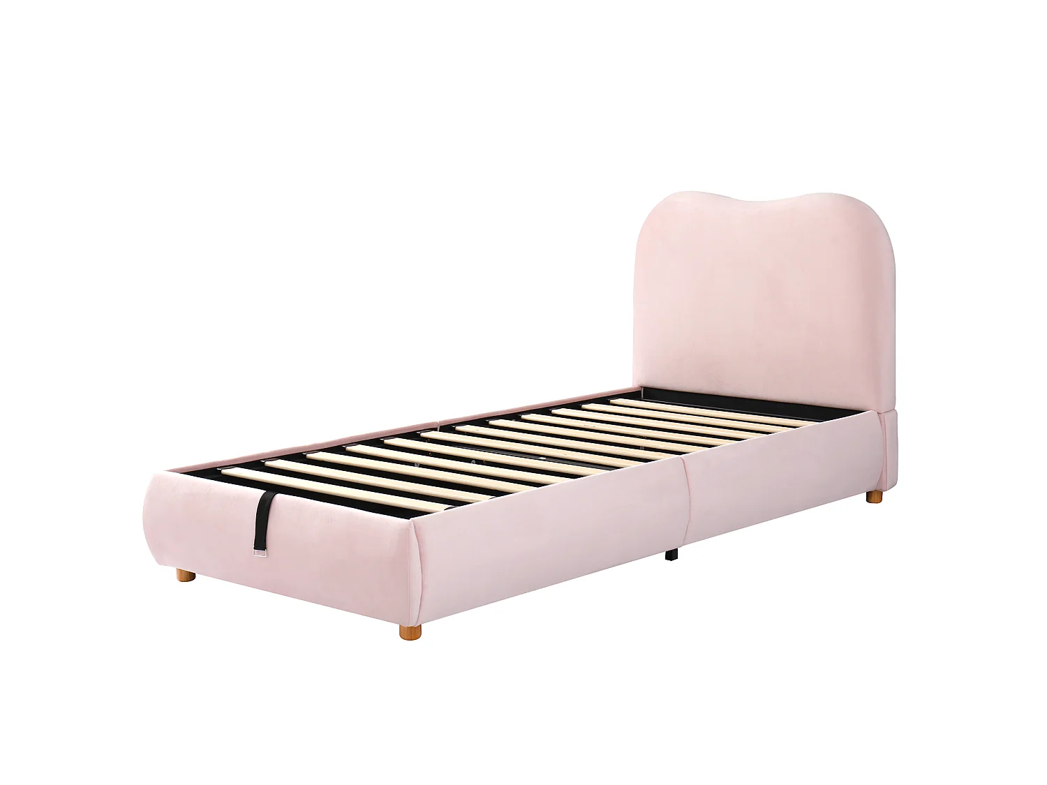 Lit rembourré pour enfant 90 × 200 cm, rangement hydraulique, avec sommier, tête de lit, tête de lit rembourrée, velours, rose