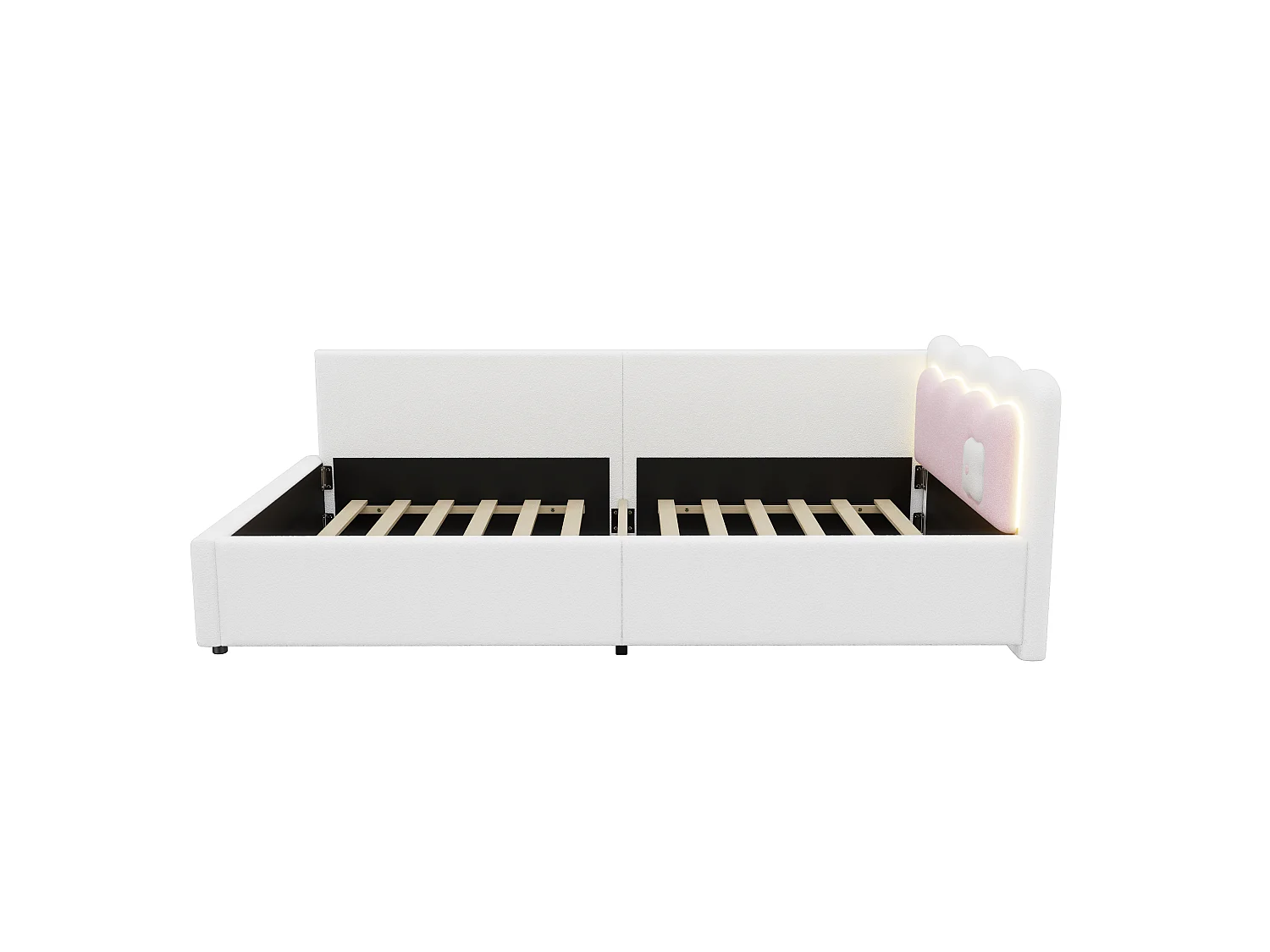 Canapé-lit 90 × 200 cm, éclairage d'ambiance LED, sommier à lattes, revêtement imitation feutre, blanc