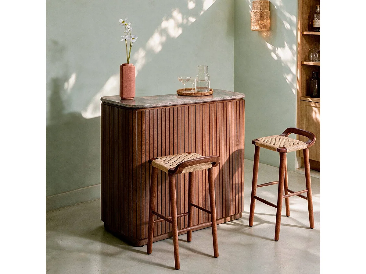 Meuble bar en bois de manguier et marbre Amaya