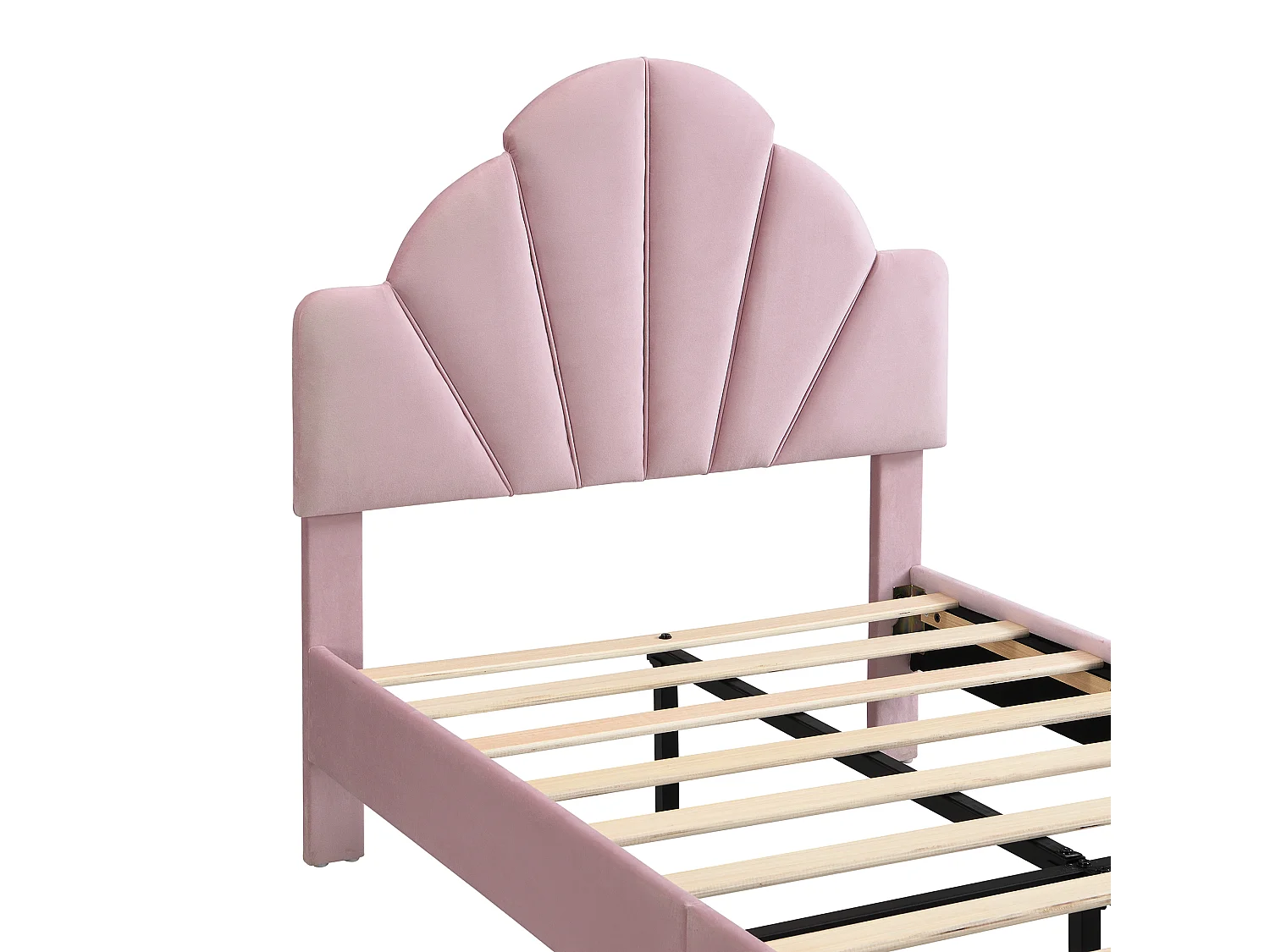 Lit simple pour enfant 90 x 200 cm, avec banc assorti, bordures rembourrées de mousse souple anti-chocs, velours et contreplaqué, rose
