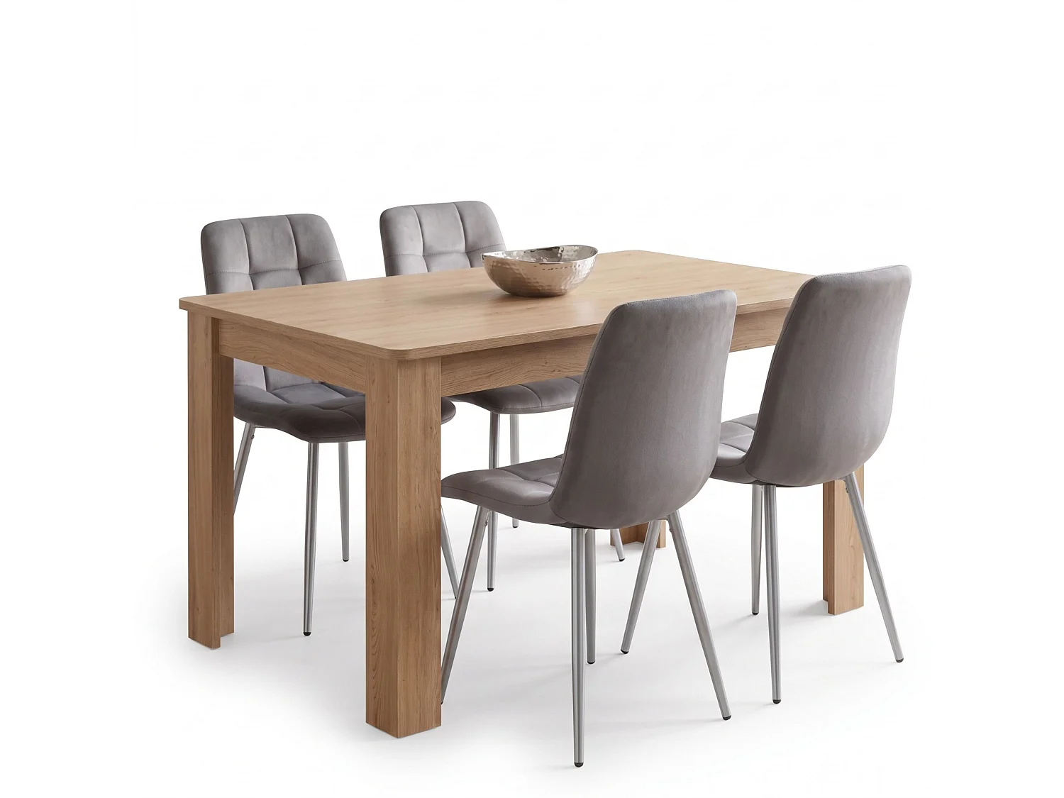 Dining Set with Oak Effect Table and 4 Grey Nova Velvet Chairs 4 Seater for Kitchen